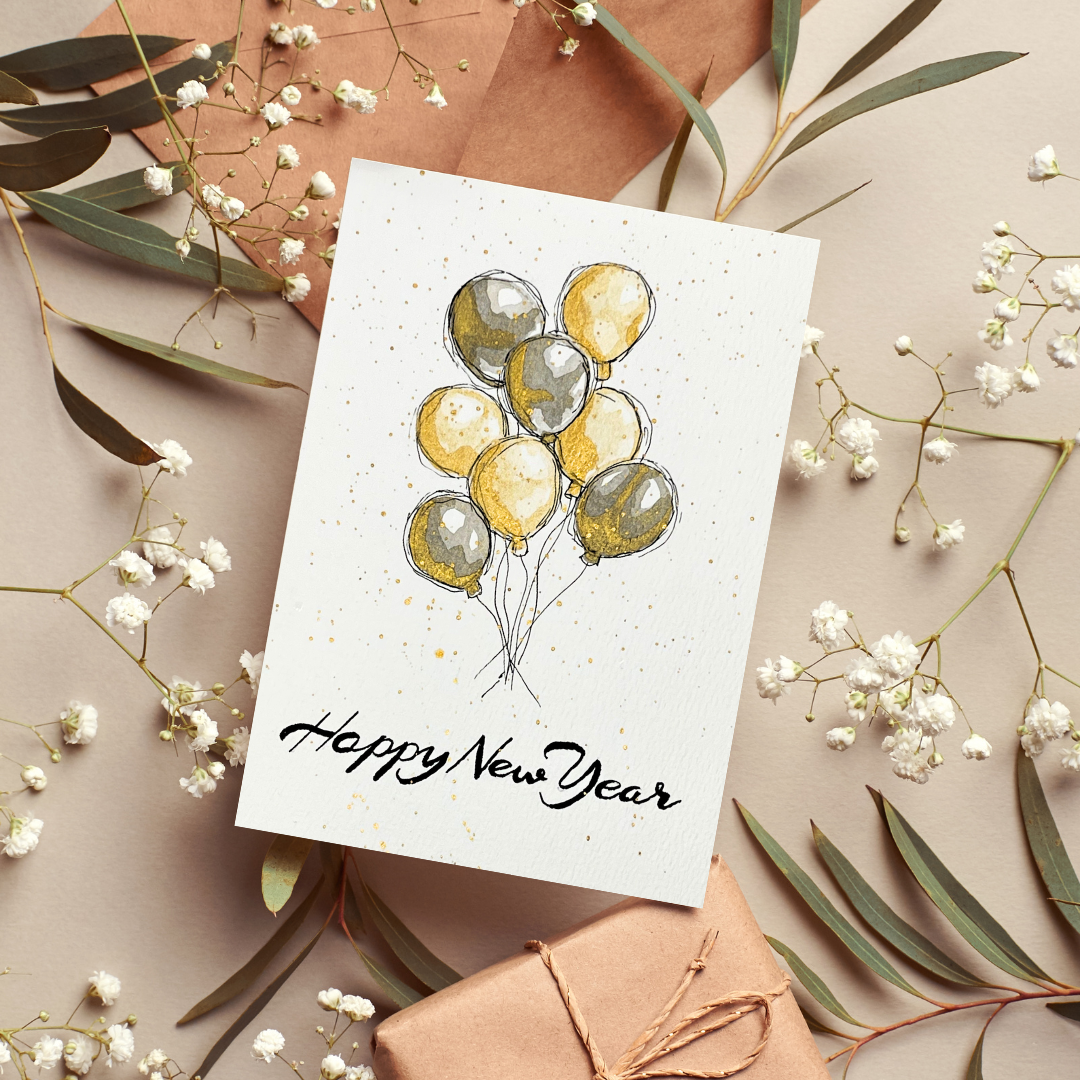 Happy New Year Balloons Card