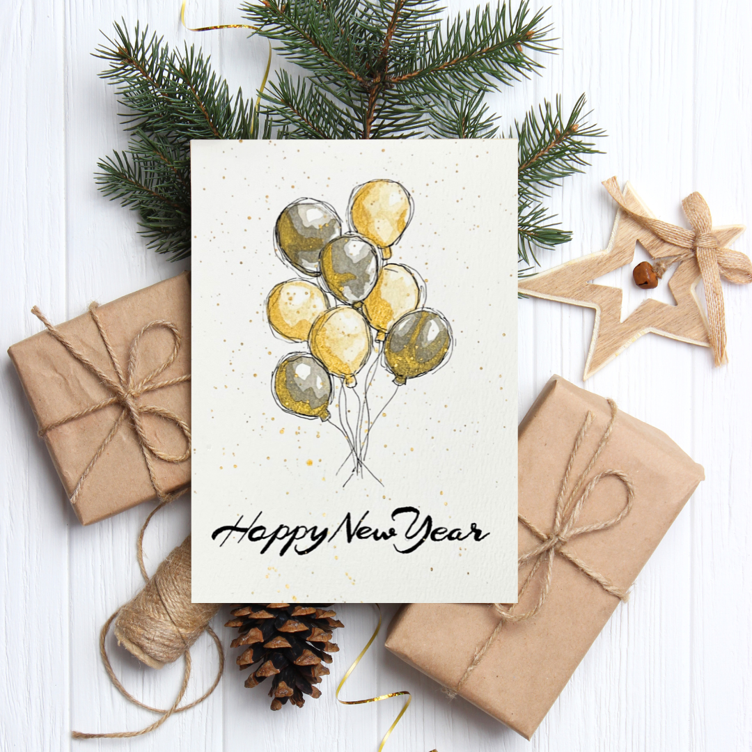 Happy New Year Balloons Card