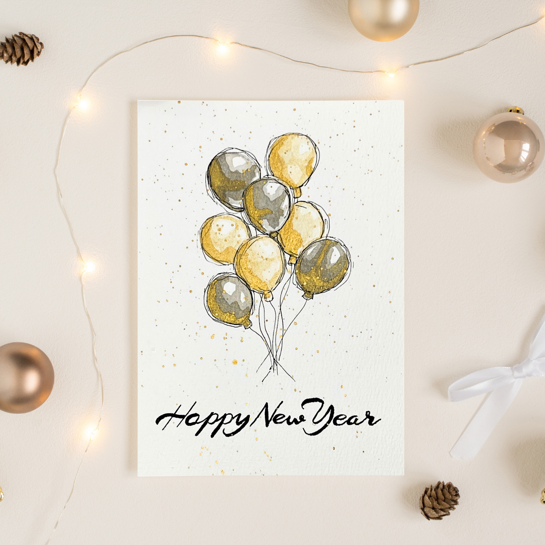 Happy New Year Balloons Card