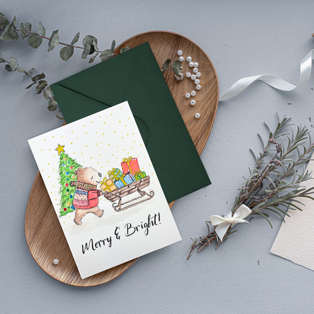 Merry & Bright Bear Christmas Card